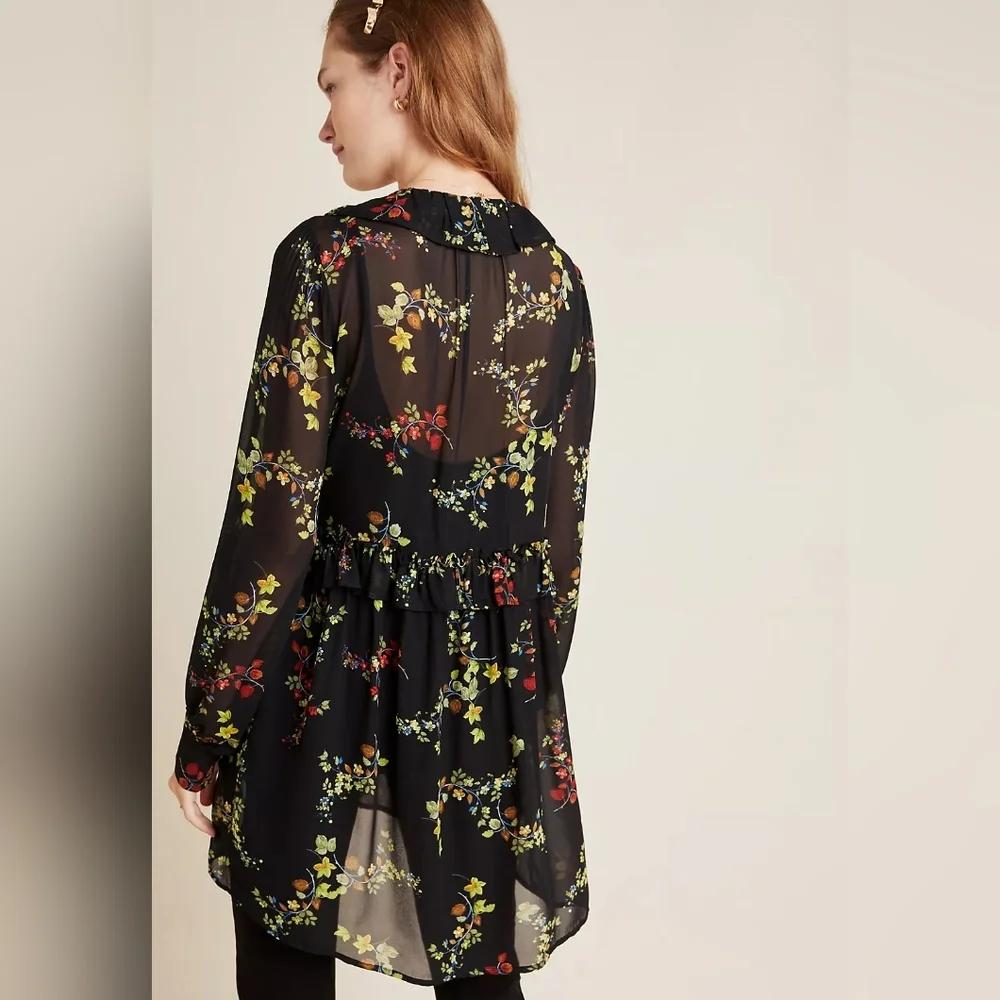 Anthropologie Jamison Ruffled Tunic – Black Floral – Size S – NWT (Repair Needed - Picture 2 of 13